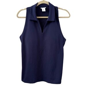 Sigrid Olsen Golf & Tennis Large Navy Blue Textured Sleeveless Polo Tank Top